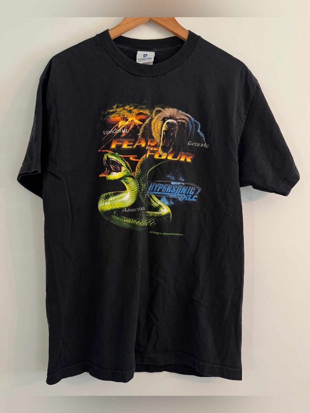 Vtg Kings Dominion Fear Four Shirt L Anaconda Grizzly Volcano Hypersonic Coaster
